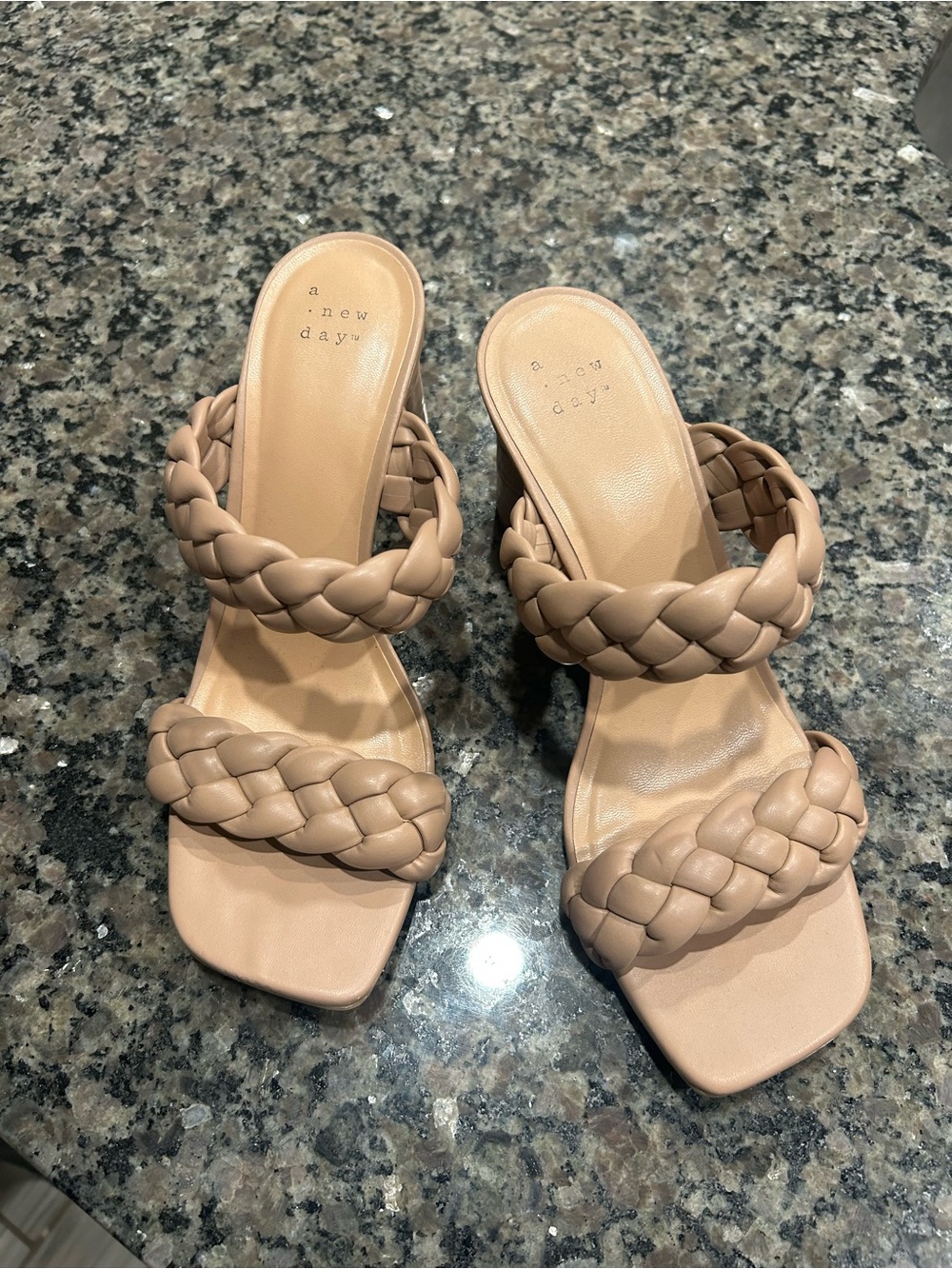 Target a new day Braided Tan Heeled Slide Sandals - Women's